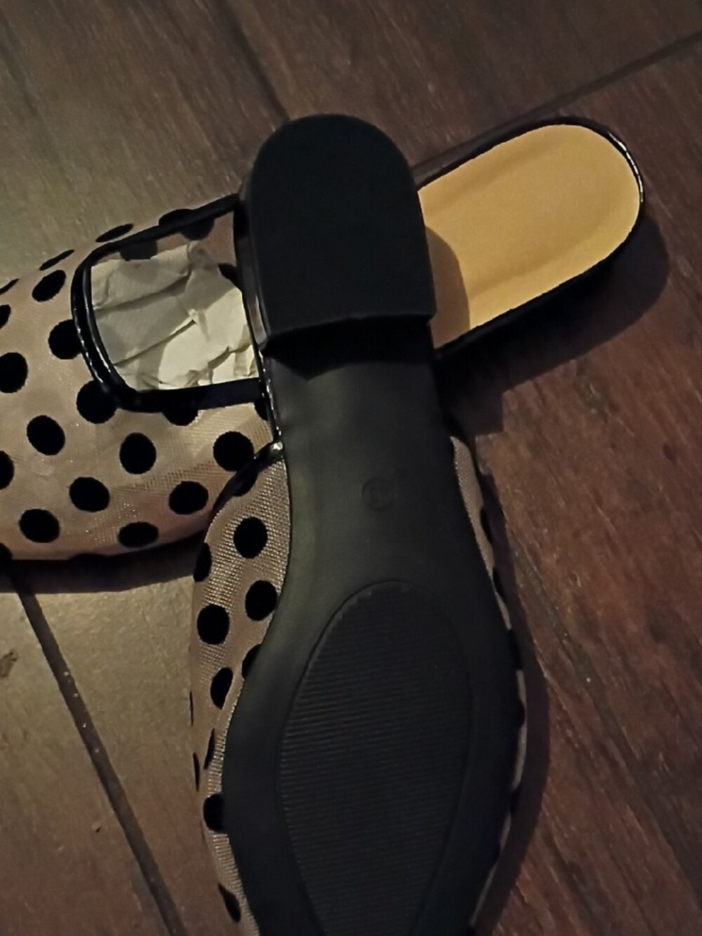 Polka Dot Pointed-Toe Slip-On Mules - Black and Cream - Picture 2 of 2